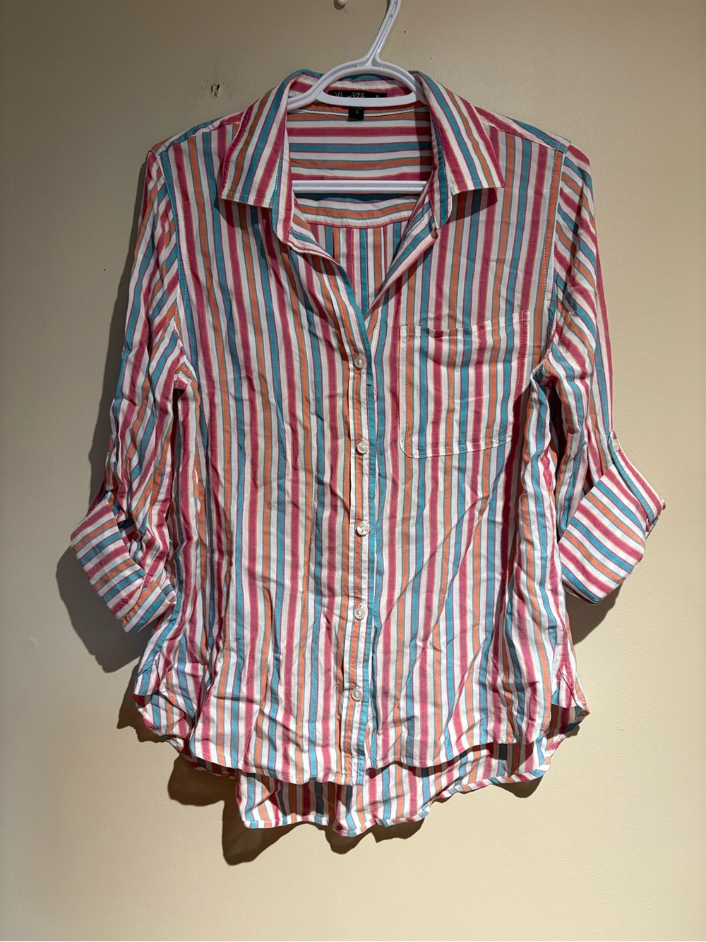 Velvet Heart Multi-Colour Vertical Striped Button Down Long Sleeve Shirt Rayon